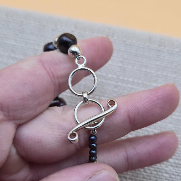 8 Inch Sterling Silver Dark Genuine Pearls Bracelet B756 - Picture 4 of 7